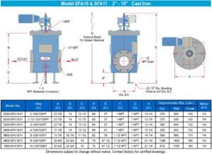 Specifications for Sure Flow Cast Automatic Self-Cleaning Strainers