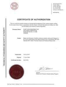Sure Flow TSSA Certificate of Authorization QA4163