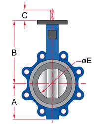 Wafer and Lug Dimensional Data schematic landing