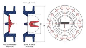 schematic of 150 to 600 flange style check valve