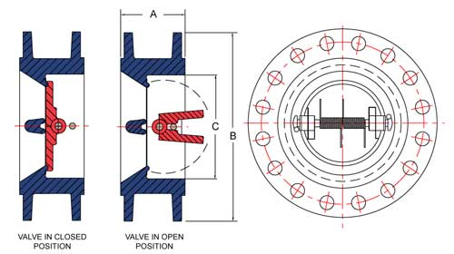 Schematic of valve 150 to 600 Flange Style Check Valve