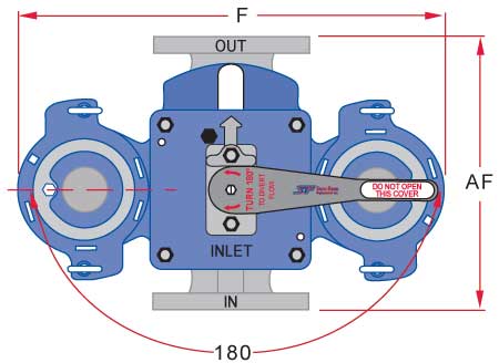 Sure Flow flanged model top view duplex strainer