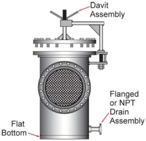 Davit assembly option for top of strainers