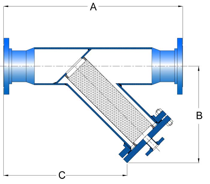 Sure Flow Y Strainer FRP sideview schematic