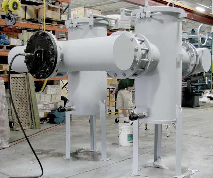 hydrotesting large dual basket strainer