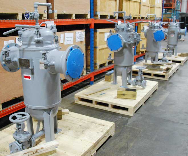 units line up steam jacketed strainers
