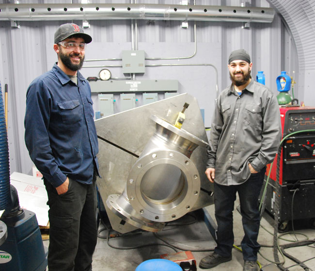 Jamie and Lucas in the clean welding room