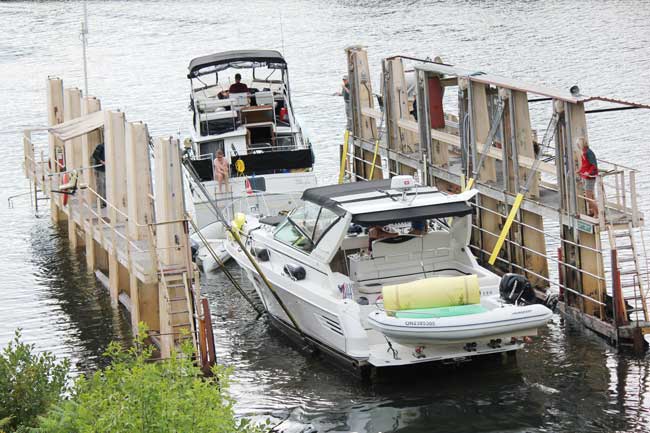 Big Chute Marine Railway boats exiting