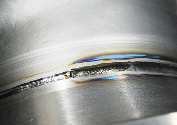 closeup of welding bead in titanium