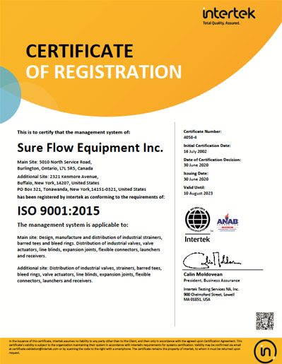 ISO 9001:2015 Certificate Sure Flow Equipment
