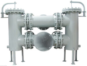 14" fabricated dual basket strainer with butterfly isolation valves