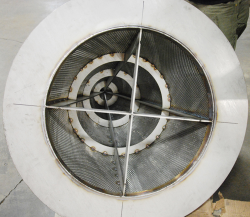 inside 30 inch reverse flow cone strainer showing lip