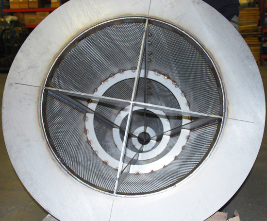 inside 30 inch reverse flow cone strainer showing flash