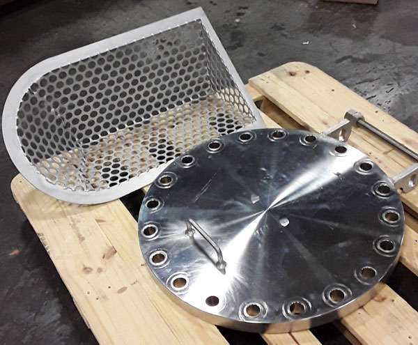 stainless steel fabricated Tee strainer with cover and strainer basket