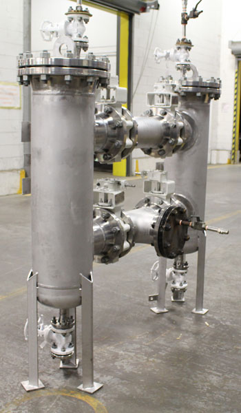 ten inch DB150SS fabricated dual basket strainer side view