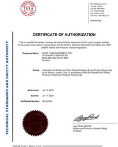 TSSA Fabrication of Welded and Non-Welded Category E and H 2026 Certification for Sure Flow
