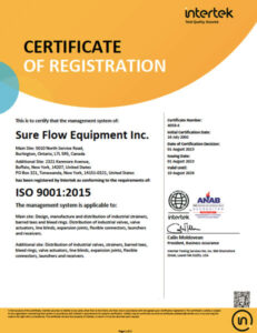 ISO 9001 2015 Certificate Sure Flow Equipment Inc to 2026